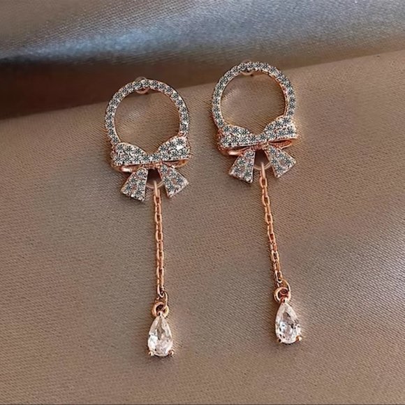 Jewelry - Elegant Bow Water Drop Pendant Stud Earrings